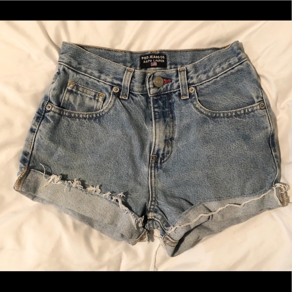 High waisted distressed denim shorts